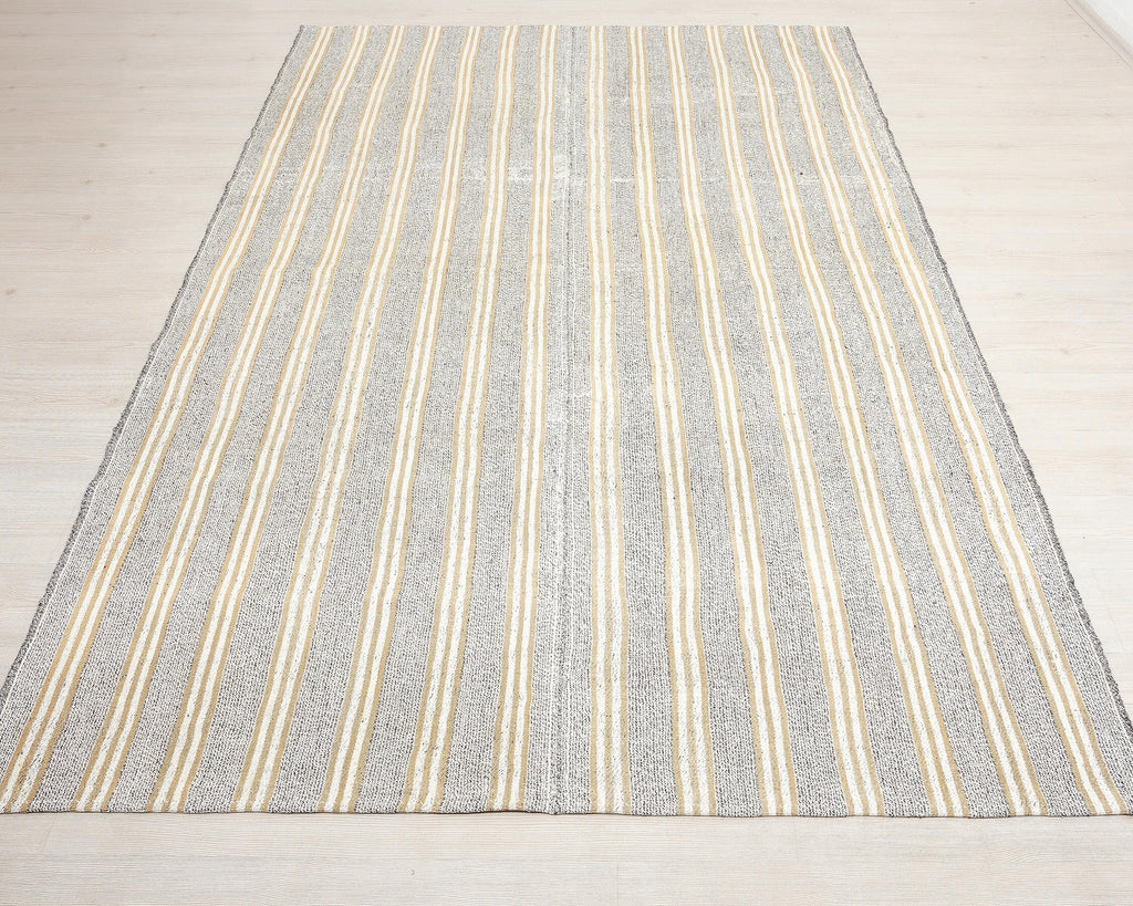 7 x 10 Handwoven Gray Wool Kilim Rugs.