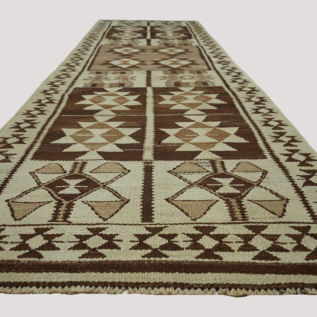 3x11 Beige Vintage Turkish Runner Rug | Antique Wool Runner for Farmhouse Entryway