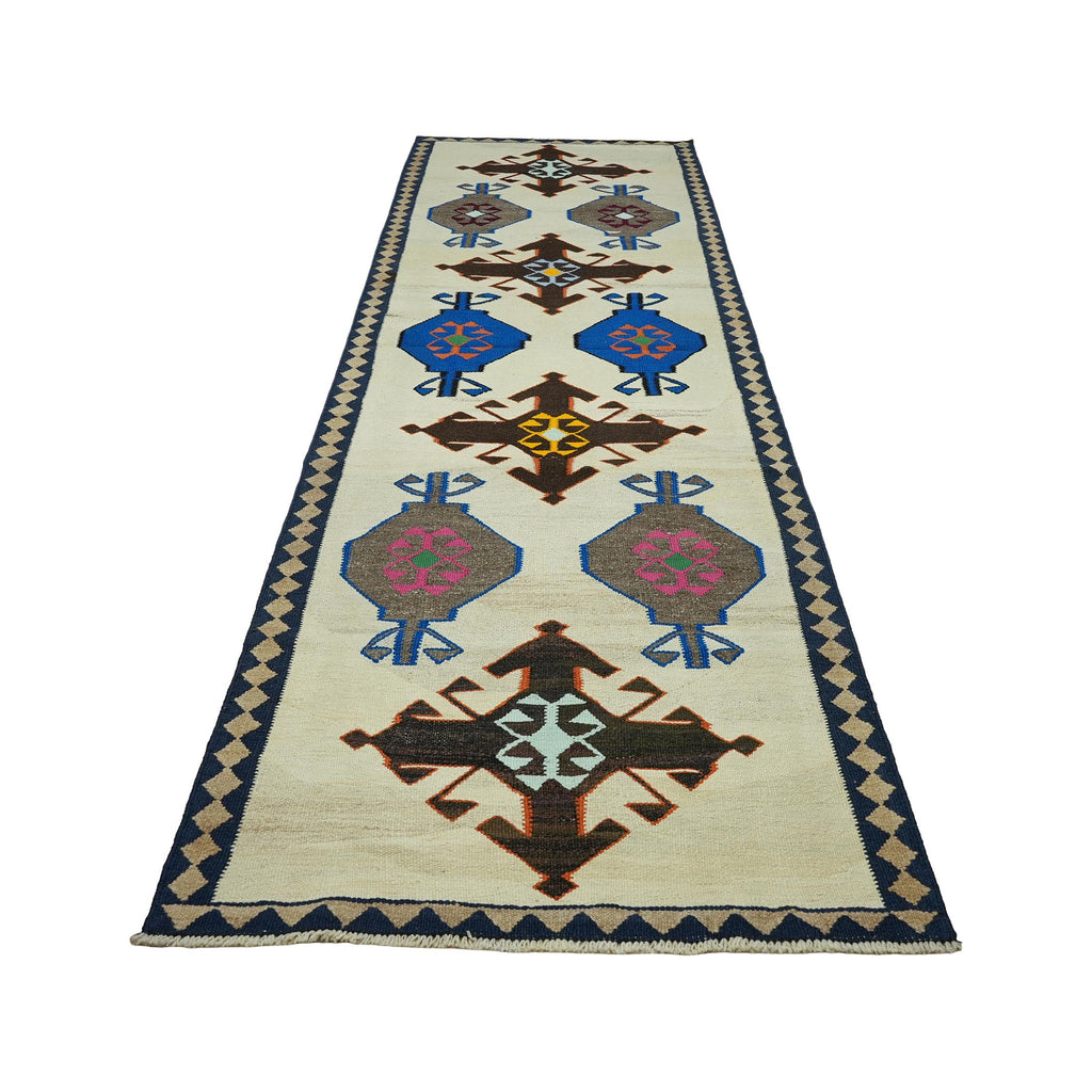 4x11 Handwoven Turkish Wool Kilim 3.7x11.2 Ft- Antique Oushak Design - Vintage Tribal Runner Carpet
