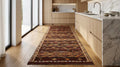4 x 13 Handwoven Brown Wool Kilim Runner Rug.