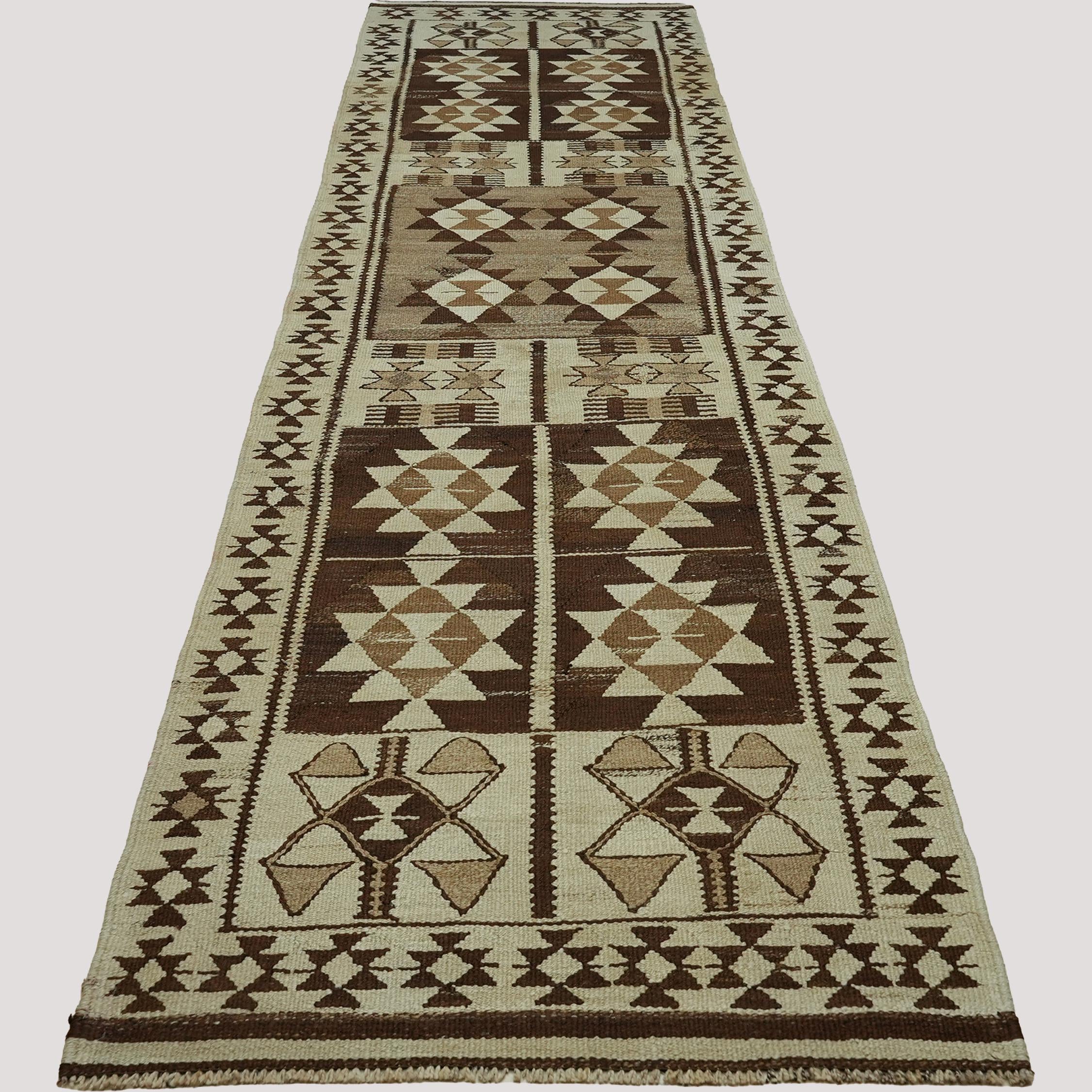 3x11 Beige Vintage Turkish Runner Rug | Antique Wool Runner for Farmhouse Entryway