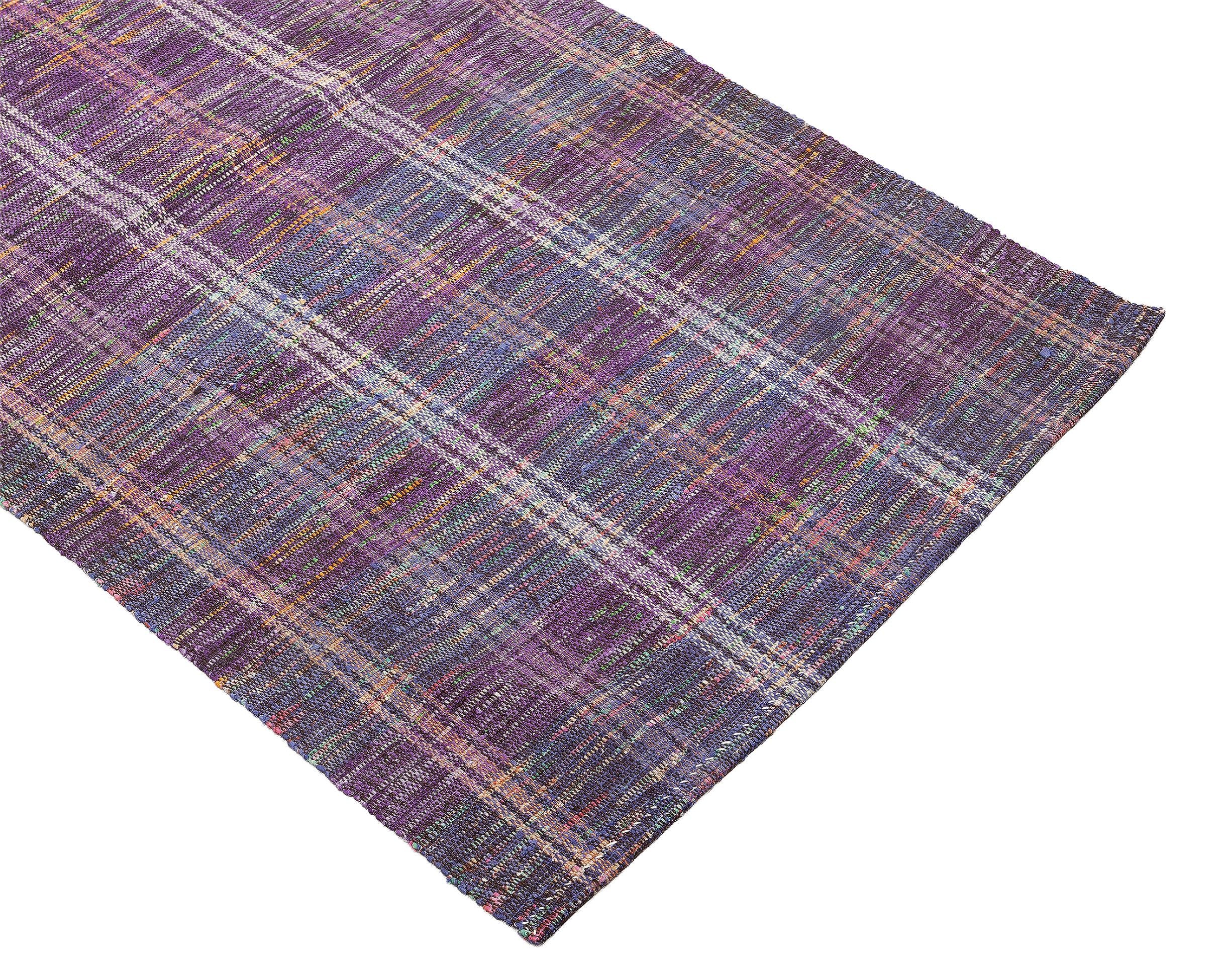 3x10 Handmade Turkish Wool Runner Rug - Purple Blue Vintage Kilim Hallway Rug
