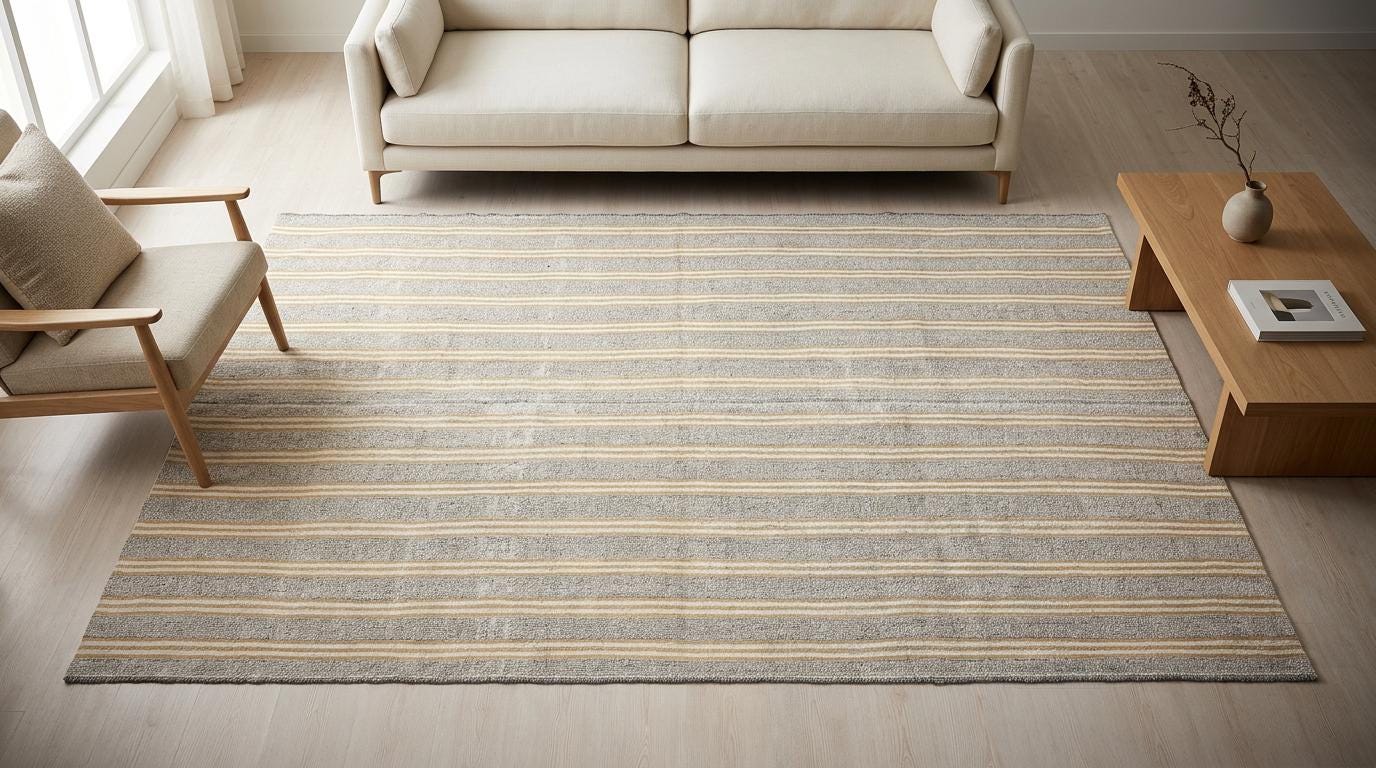 7 x 10 Handwoven Gray Wool Kilim Rugs.