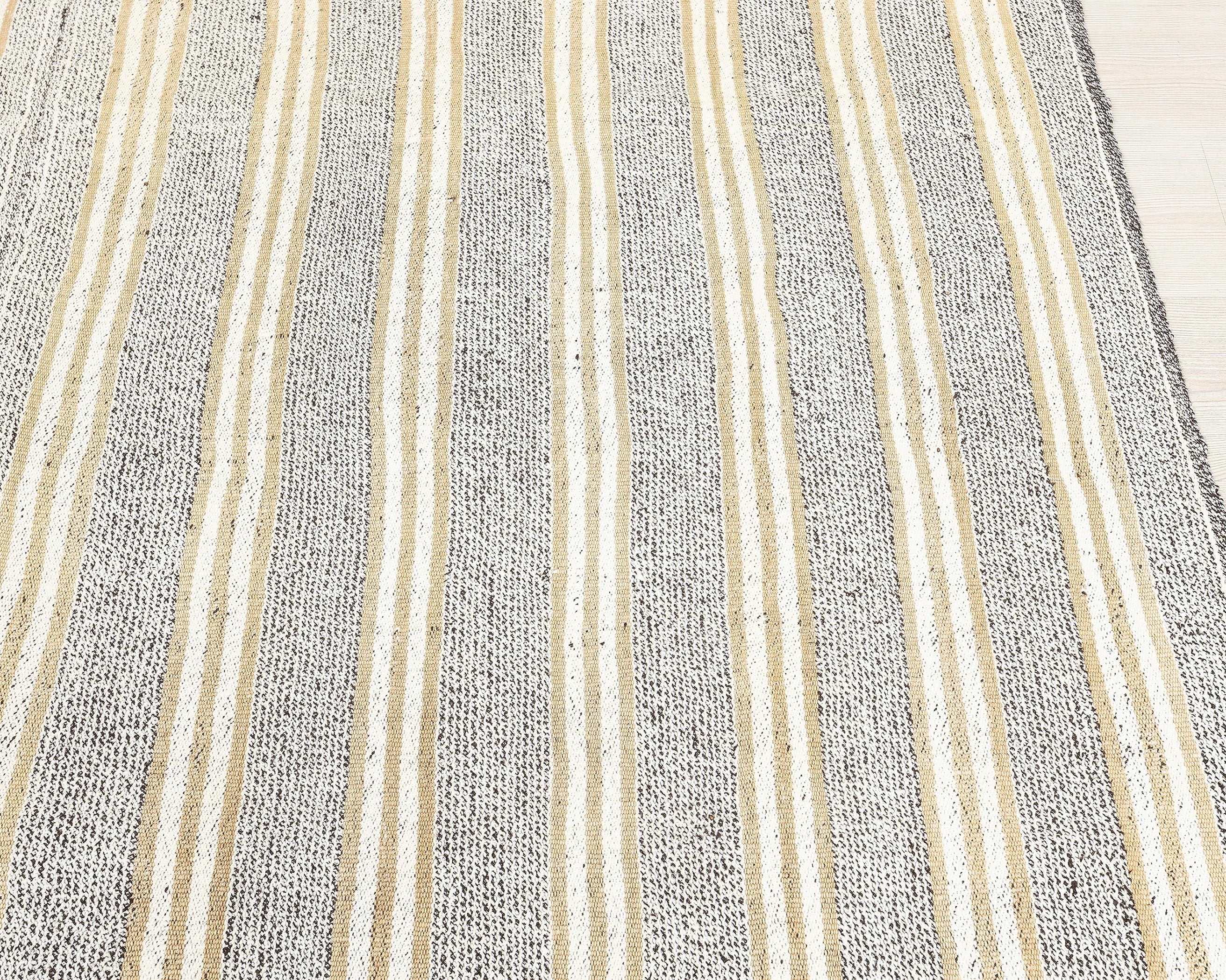 7 x 10 Handwoven Gray Wool Kilim Rugs.