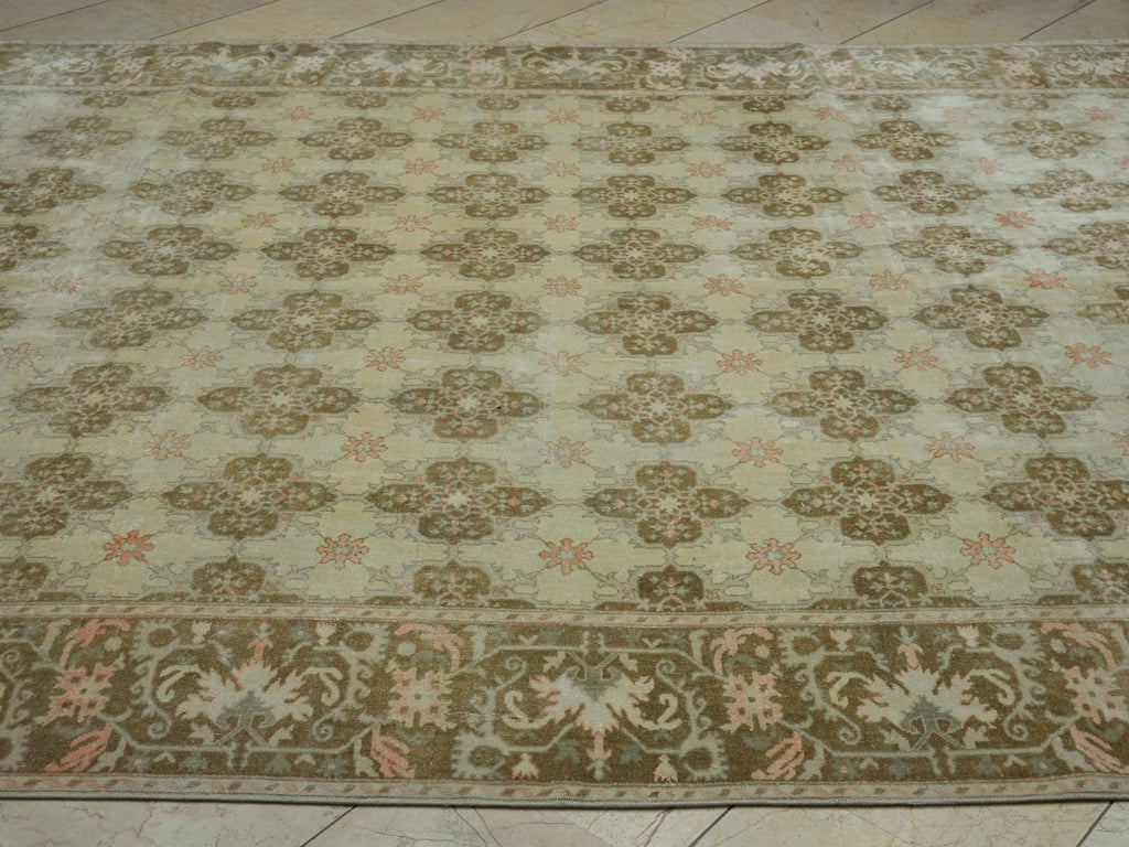 8x10 Oushak Rug: Mid-Century Modern Brown Beige Turkish Wool Carpet