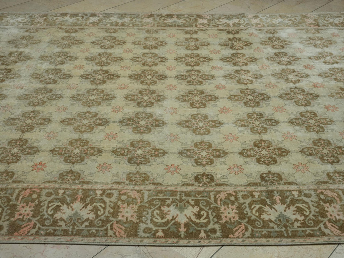 8x10 Oushak Rug: Mid-Century Modern Brown Beige Turkish Wool Carpet