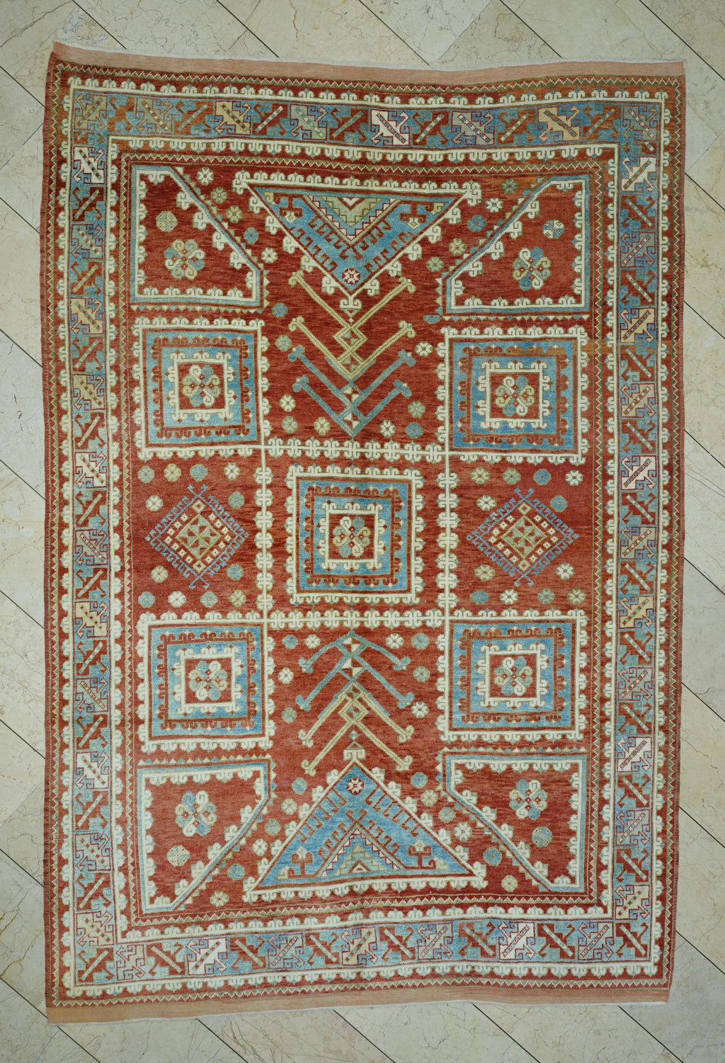 Mid Century Antique Anatolian Rug: 6.8"x9.7" Handmade Wool Carpet
