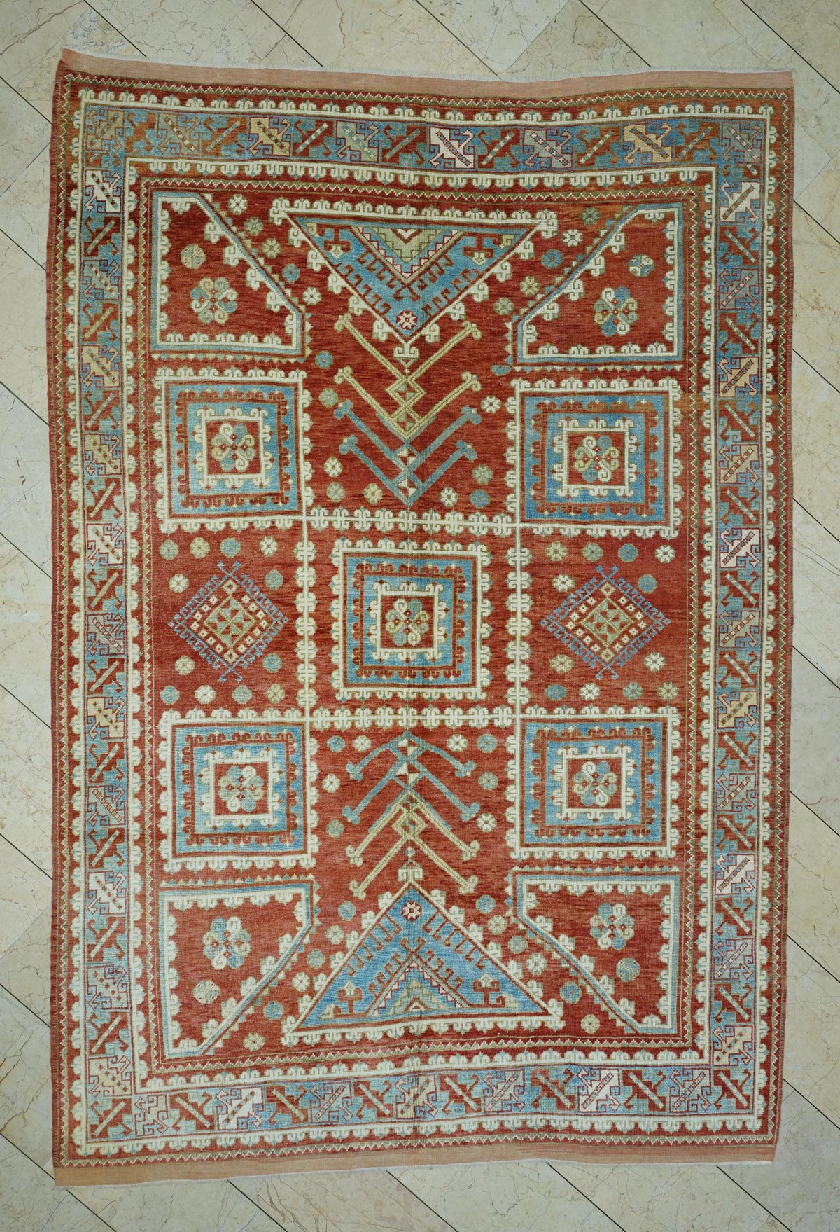 Mid Century Antique Anatolian Rug: 6.8"x9.7" Handmade Wool Carpet