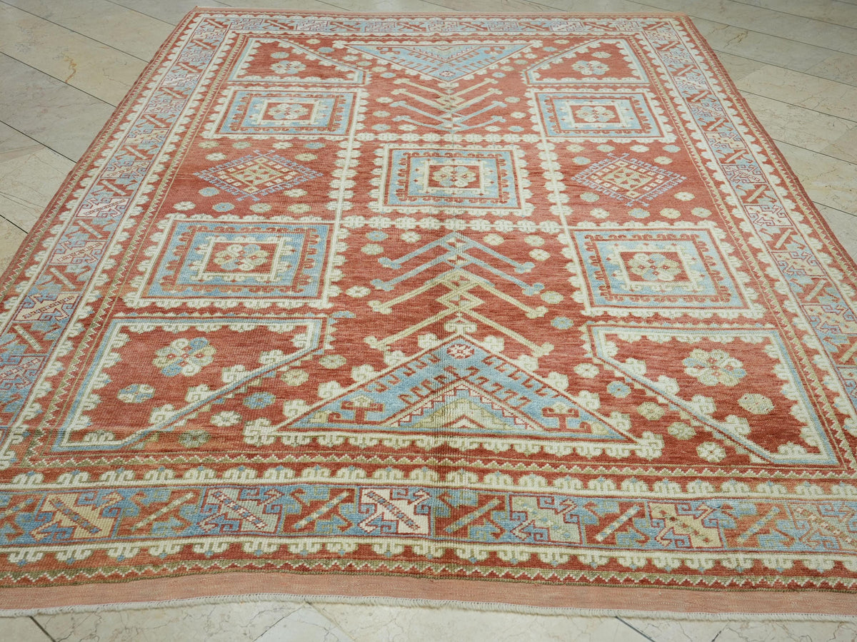 Mid Century Antique Anatolian Rug: 6.8"x9.7" Handmade Wool Carpet