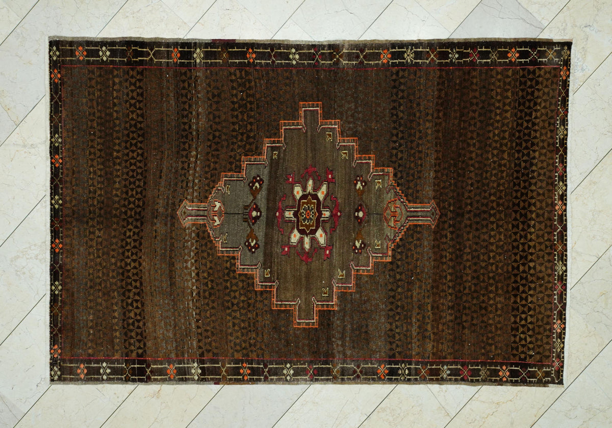 Brown Heriz Design Wool Turkish Kars Carpet Rug,5.3x8 Ft,Luxury Home Decor Rugs.