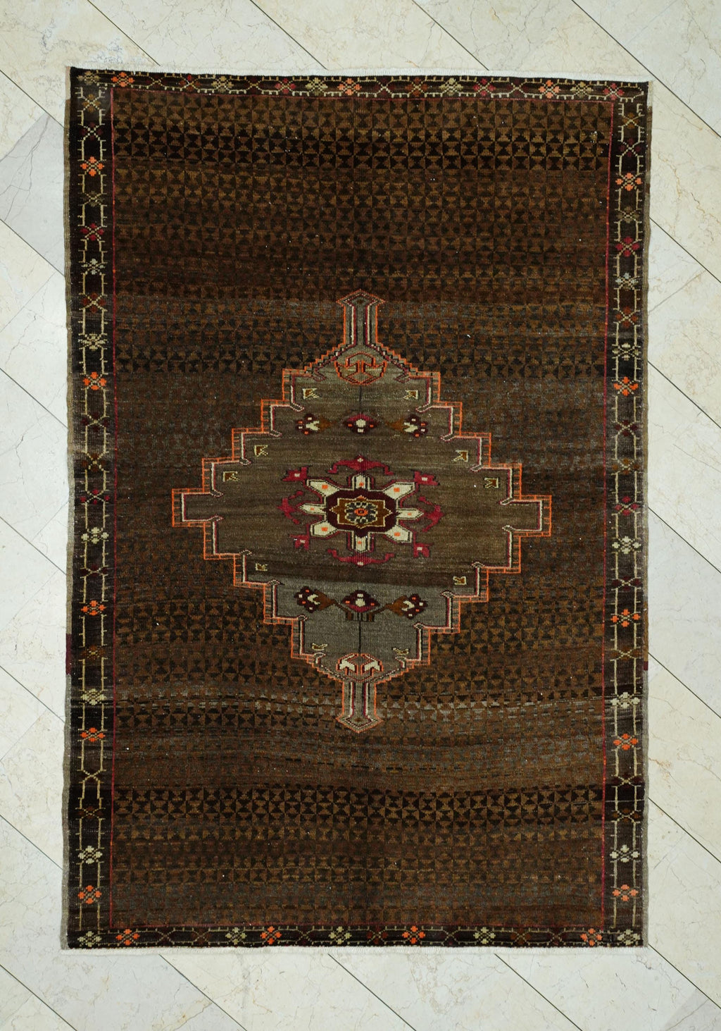 Brown Heriz Design Wool Turkish Kars Carpet Rug,5.3x8 Ft,Luxury Home Decor Rugs.