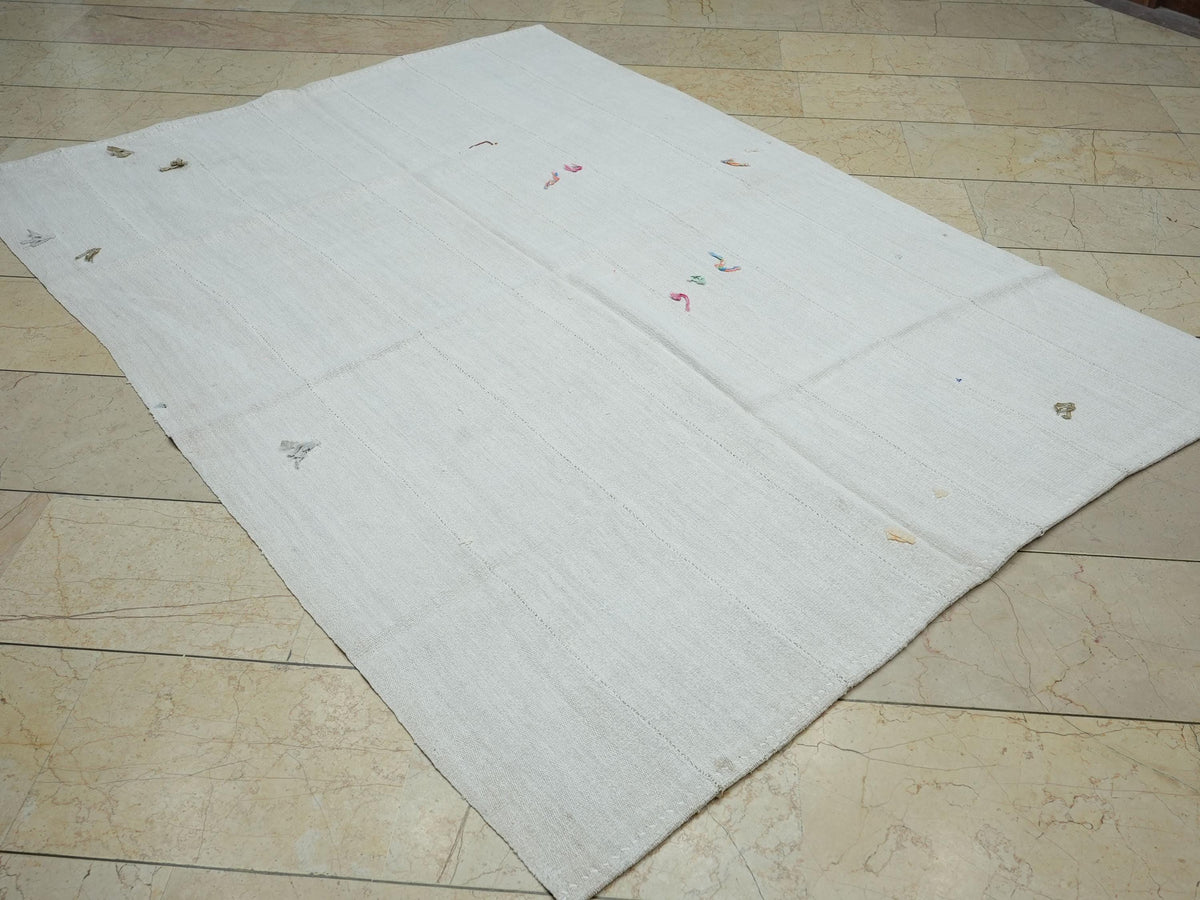 5x8 Plain Of White Handwoven Hemp Kilim Rug: Sweden Home Style Decor Organic Rugs.