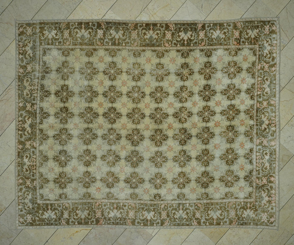 8x10 Oushak Rug: Mid-Century Modern Brown Beige Turkish Wool Carpet