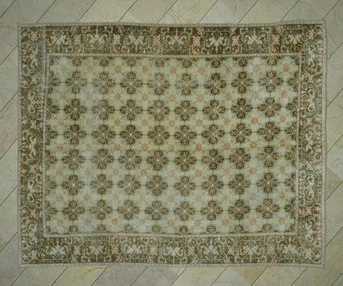 8x10 Oushak Rug: Mid-Century Modern Brown Beige Turkish Wool Carpet