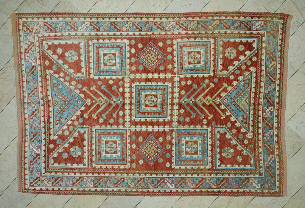 Mid Century Antique Anatolian Rug: 6.8"x9.7" Handmade Wool Carpet