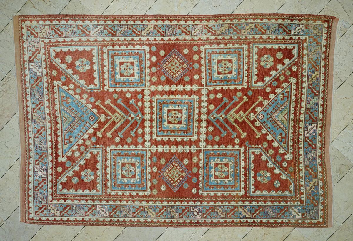 Mid Century Antique Anatolian Rug: 6.8"x9.7" Handmade Wool Carpet
