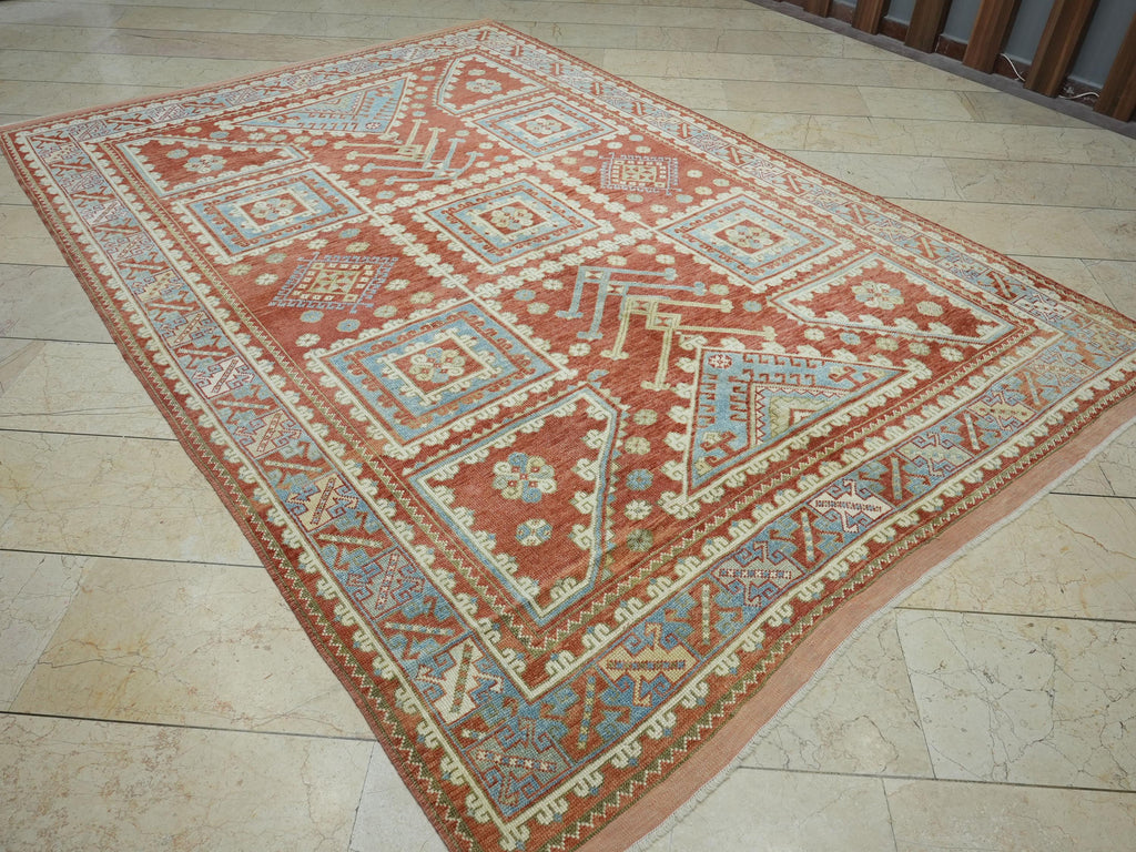 Mid Century Antique Anatolian Rug: 6.8"x9.7" Handmade Wool Carpet
