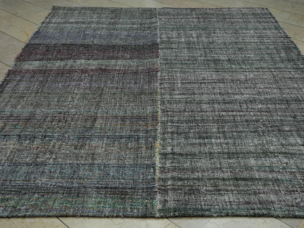 Sweden Style Flat Weave Turkish Rag Rug: 7x8.7 Ft,Modern Striped Area Kilim Rugs.