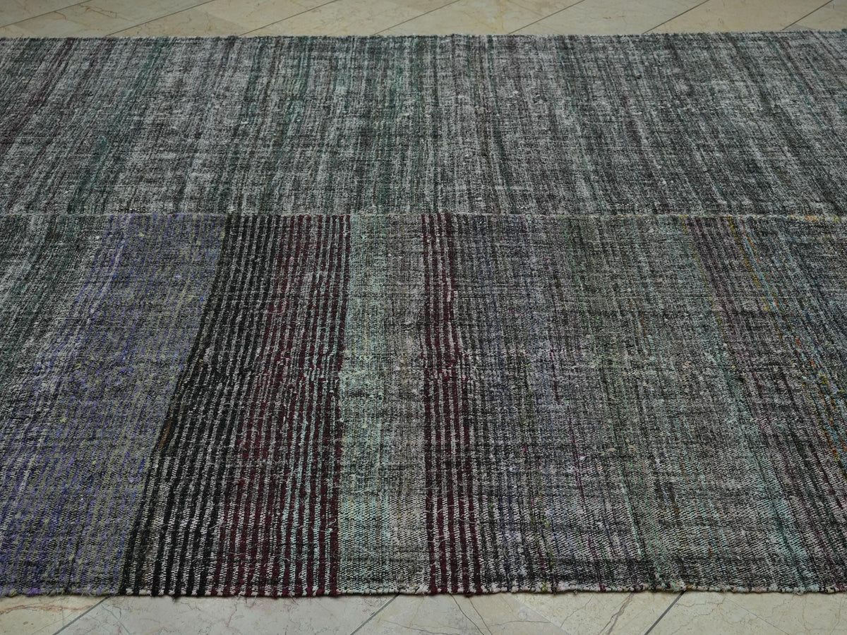 Sweden Style Flat Weave Turkish Rag Rug: 7x8.7 Ft,Modern Striped Area Kilim Rugs.