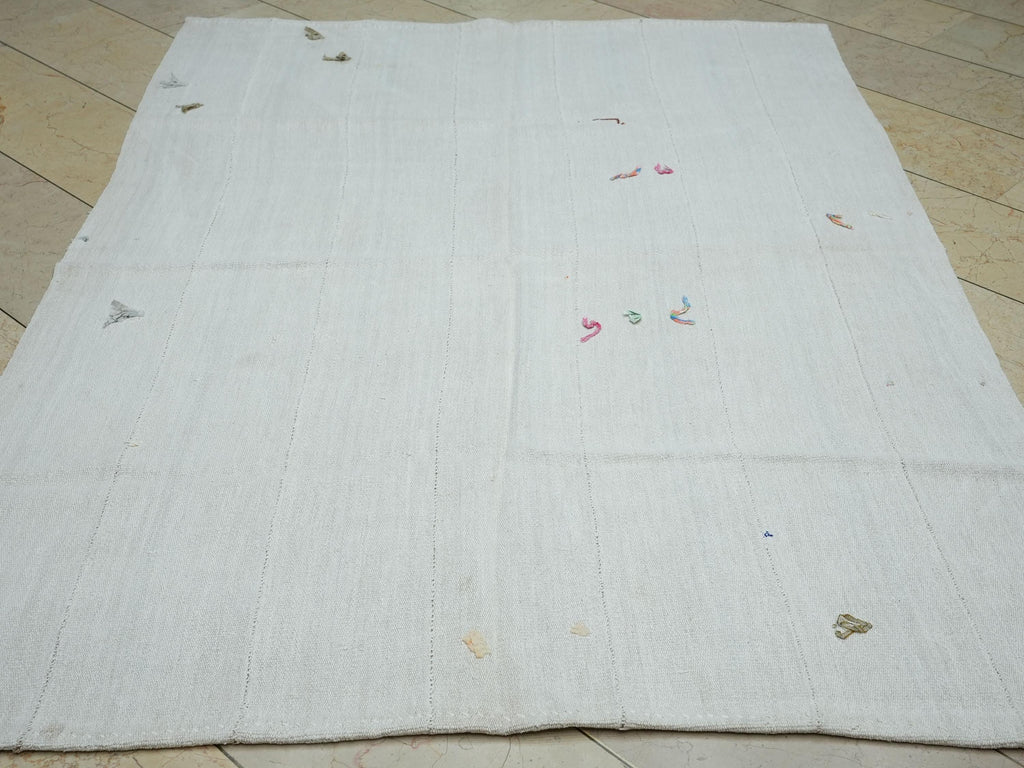 5x8 Plain Of White Handwoven Hemp Kilim Rug: Sweden Home Style Decor Organic Rugs.