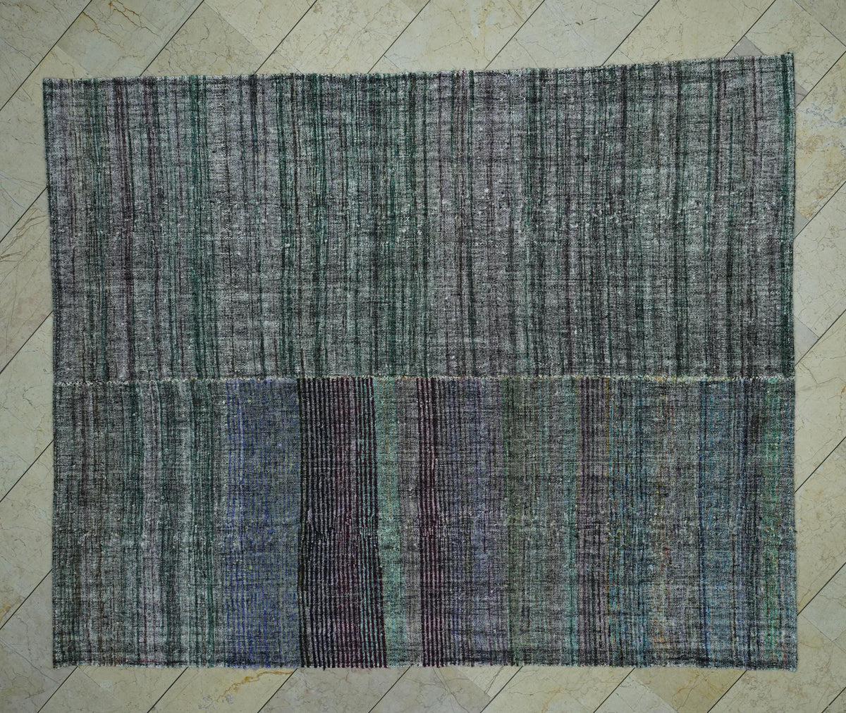 Sweden Style Flat Weave Turkish Rag Rug: 7x8.7 Ft,Modern Striped Area Kilim Rugs.