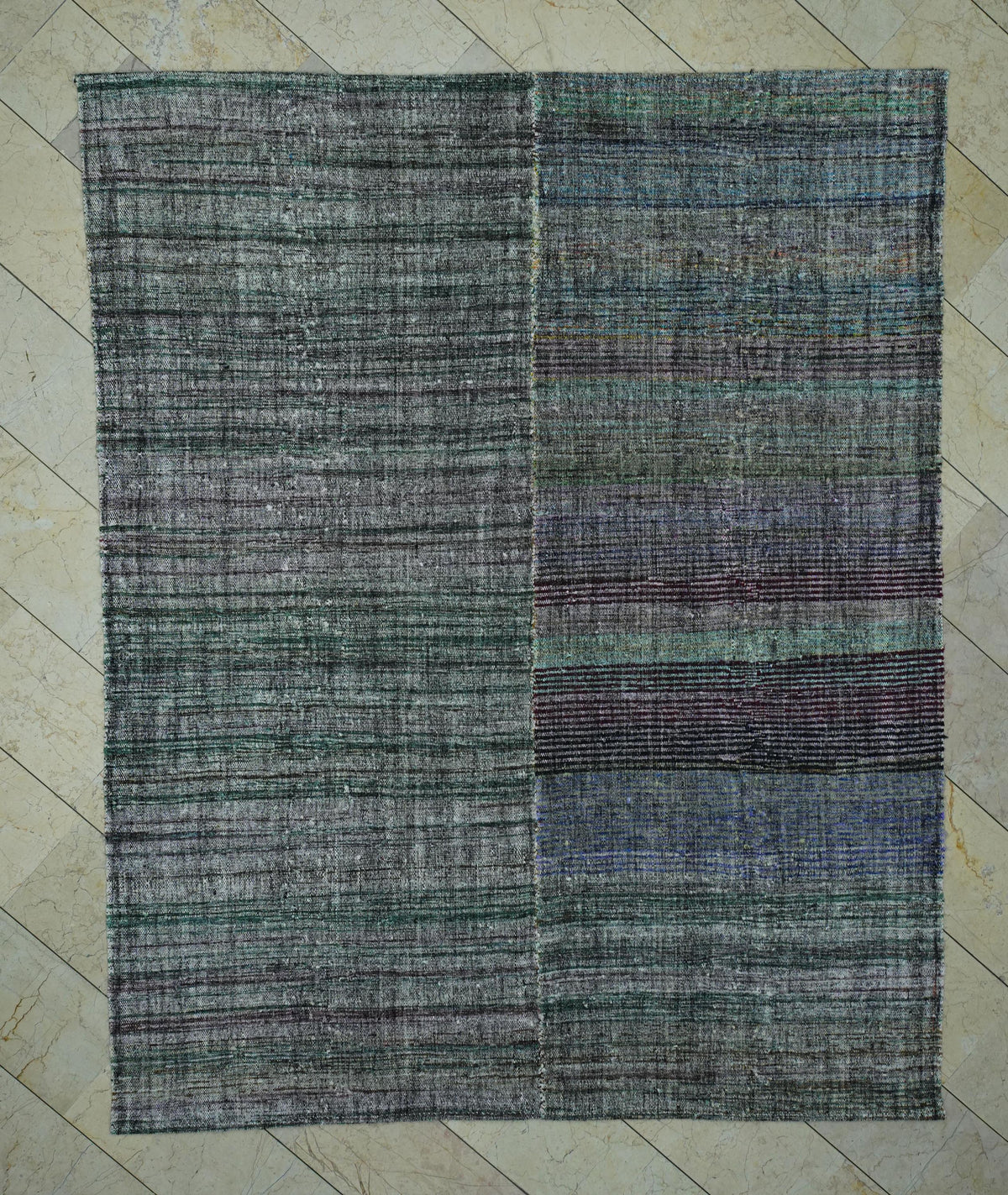 Sweden Style Flat Weave Turkish Rag Rug: 7x8.7 Ft,Modern Striped Area Kilim Rugs.