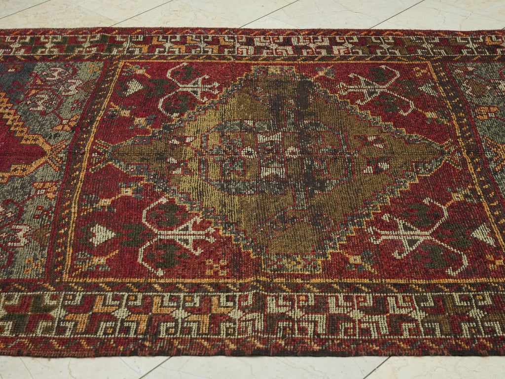 1950s Antique Kurdish Wool Carpet Rug Runner: 4.9x10.2 Feet,Valentine's Day Gift.