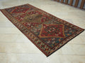 1950s Antique Kurdish Wool Carpet Rug Runner: 4.9x10.2 Feet,Valentine's Day Gift.