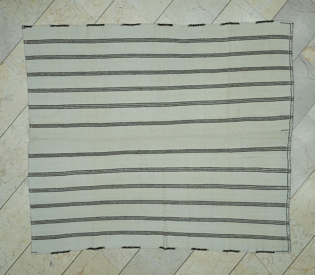 5x6  Striped Flat Weave Turkish Wool Kilim Rug: Scandinavian Style Decor Rugs.