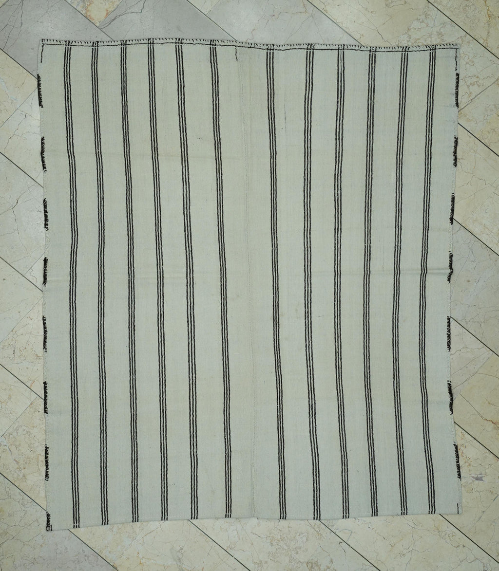 5x6  Striped Flat Weave Turkish Wool Kilim Rug: Scandinavian Style Decor Rugs.