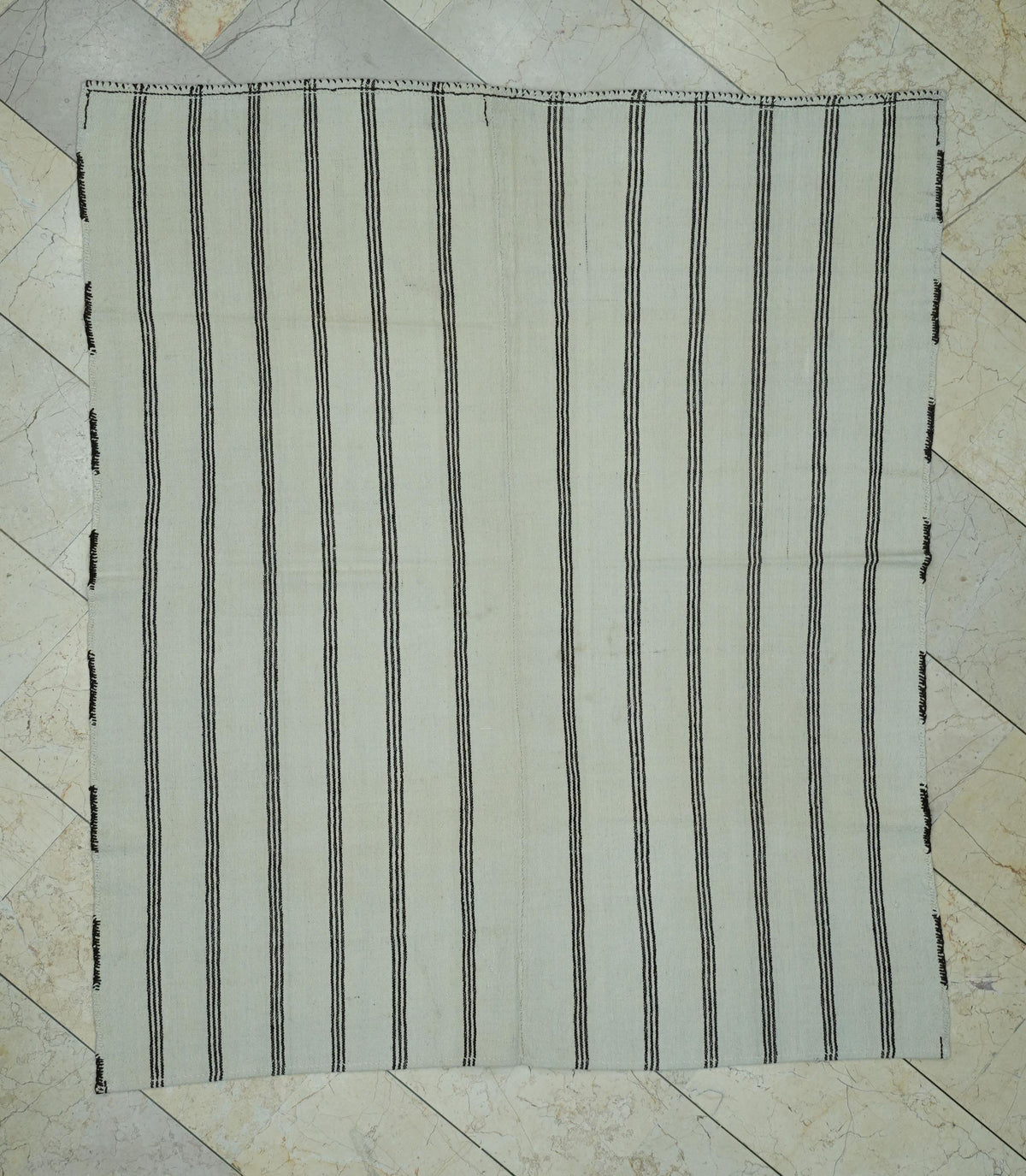 5x6  Striped Flat Weave Turkish Wool Kilim Rug: Scandinavian Style Decor Rugs.
