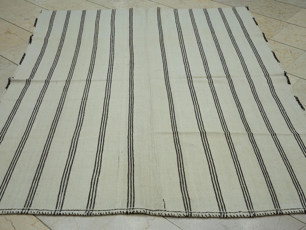 5x6  Striped Flat Weave Turkish Wool Kilim Rug: Scandinavian Style Decor Rugs.