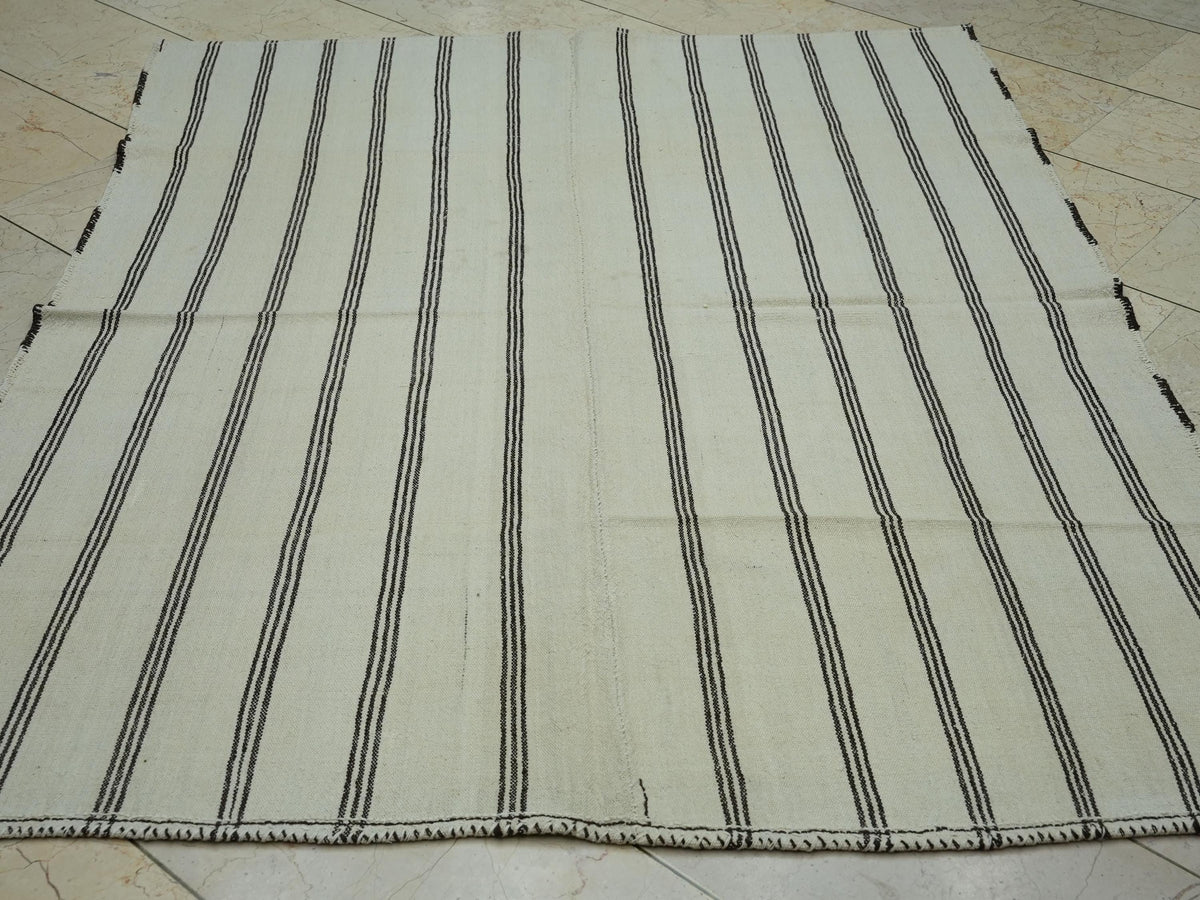 5x6  Striped Flat Weave Turkish Wool Kilim Rug: Scandinavian Style Decor Rugs.