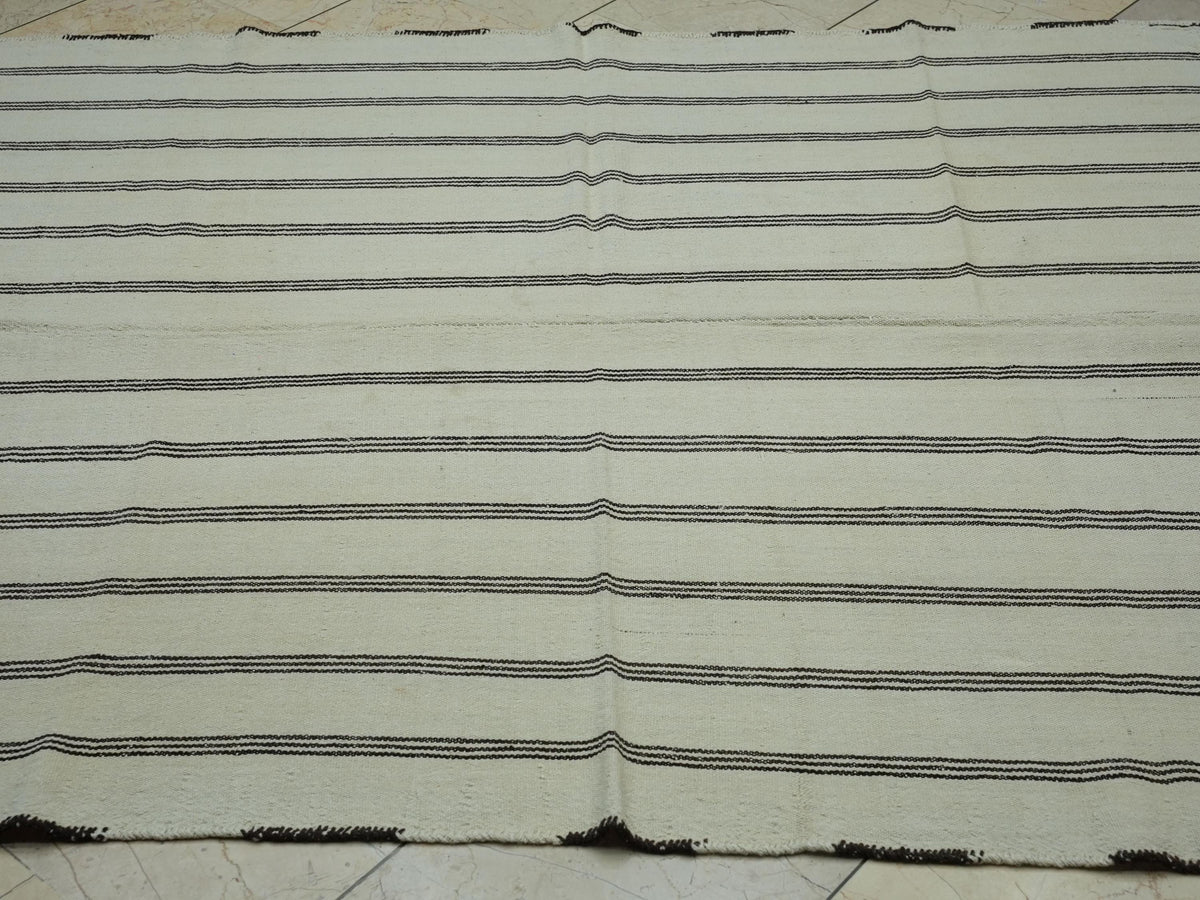 5x6  Striped Flat Weave Turkish Wool Kilim Rug: Scandinavian Style Decor Rugs.