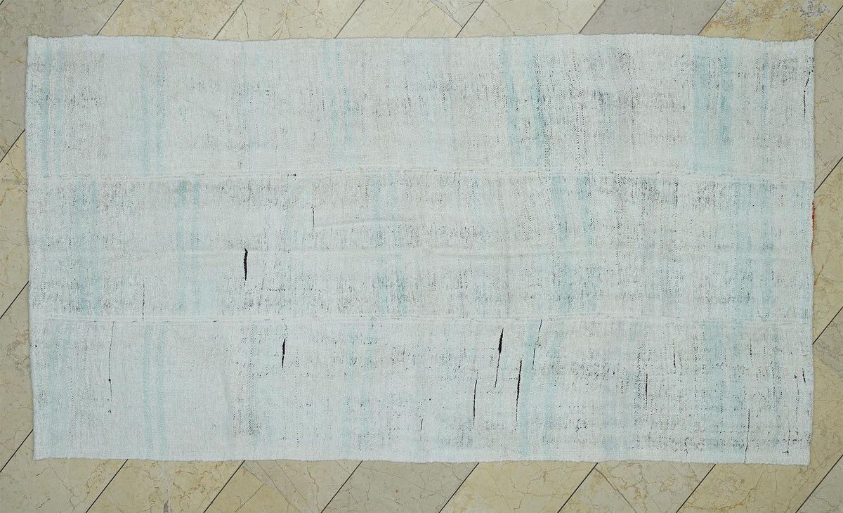 Scandinavian Style Hemp Kilim Rug, Blue Gray Stripe Turkish Flat-weave Rugs (4.5x8 ft)