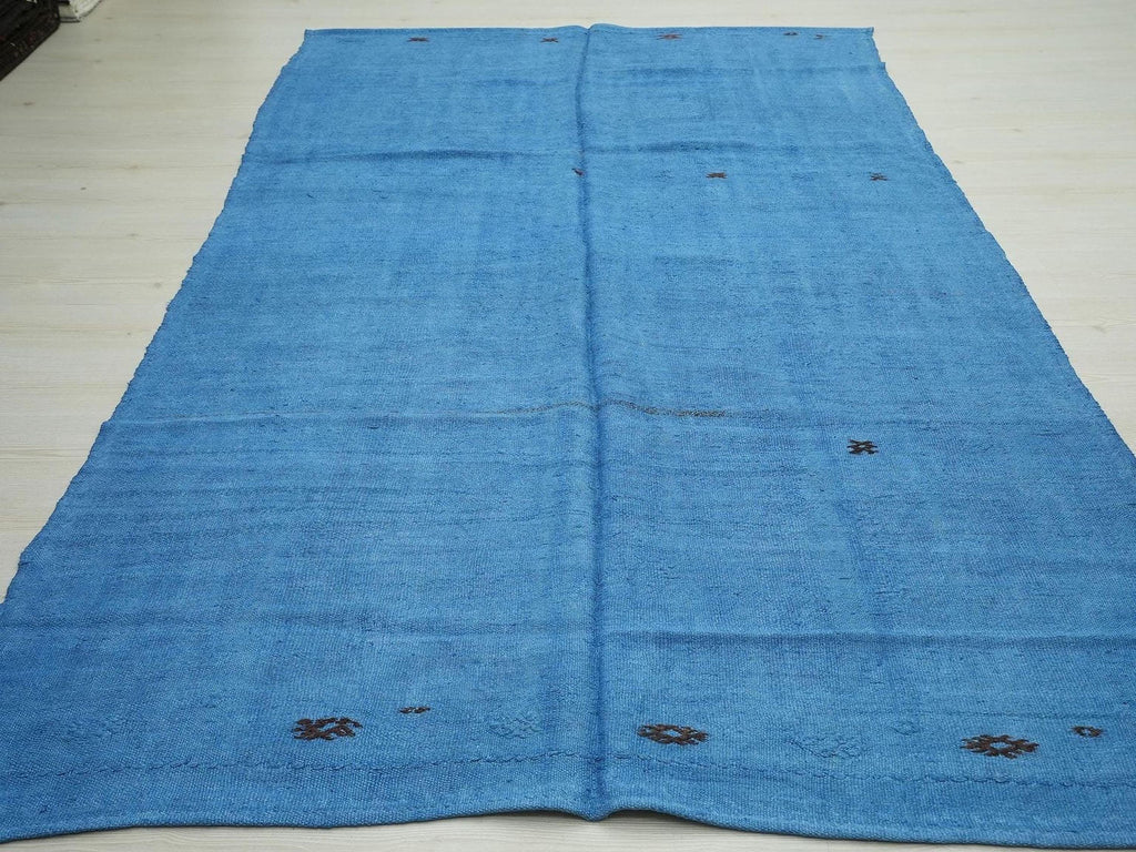 Overdye Blue Turkish Hemp Kilim Rug,5.8"x9.8" Feet,