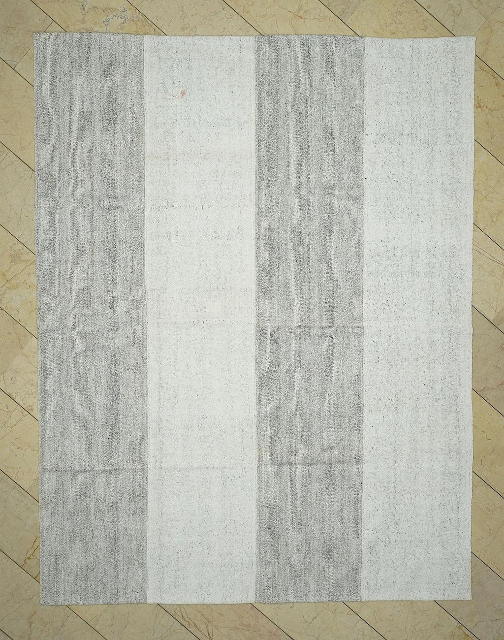 Handwoven Turkish Kilim Rug - Gray Stripe Pattern, Wool Blend - Flat weave Rugs