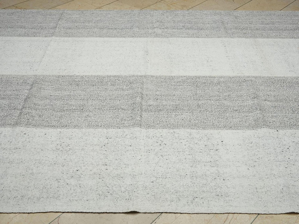 Handwoven Turkish Kilim Rug - Gray Stripe Pattern, Wool Blend - Flat weave Rugs