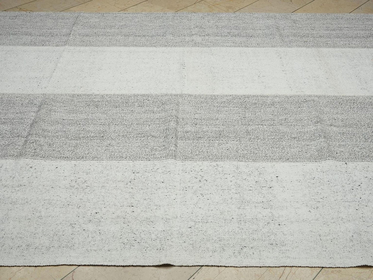 Handwoven Turkish Kilim Rug - Gray Stripe Pattern, Wool Blend - Flat weave Rugs