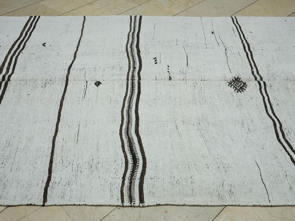 Eco-Friendly Stripe Handwoven Hemp Kilim Rug: Minimalist Home Style Turkish Rugs 5,6x10,7 Ft.