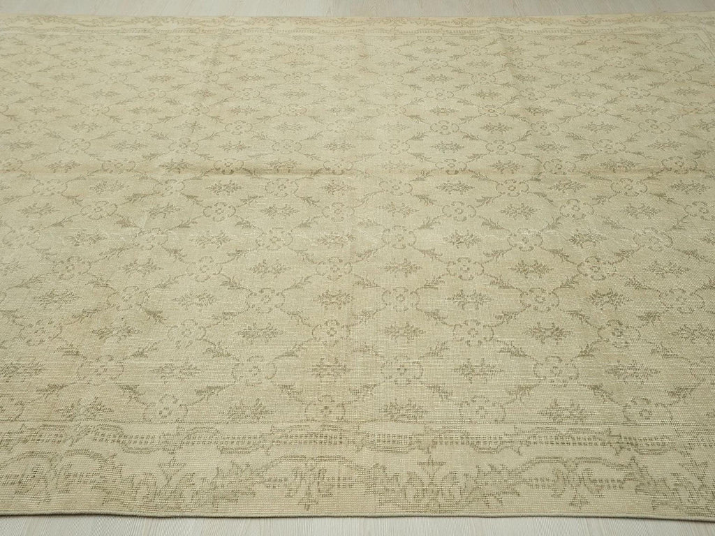 Vintage Turkish Oushak Rug, Wool on Cotton, Faded Floral (7x10 Feet)