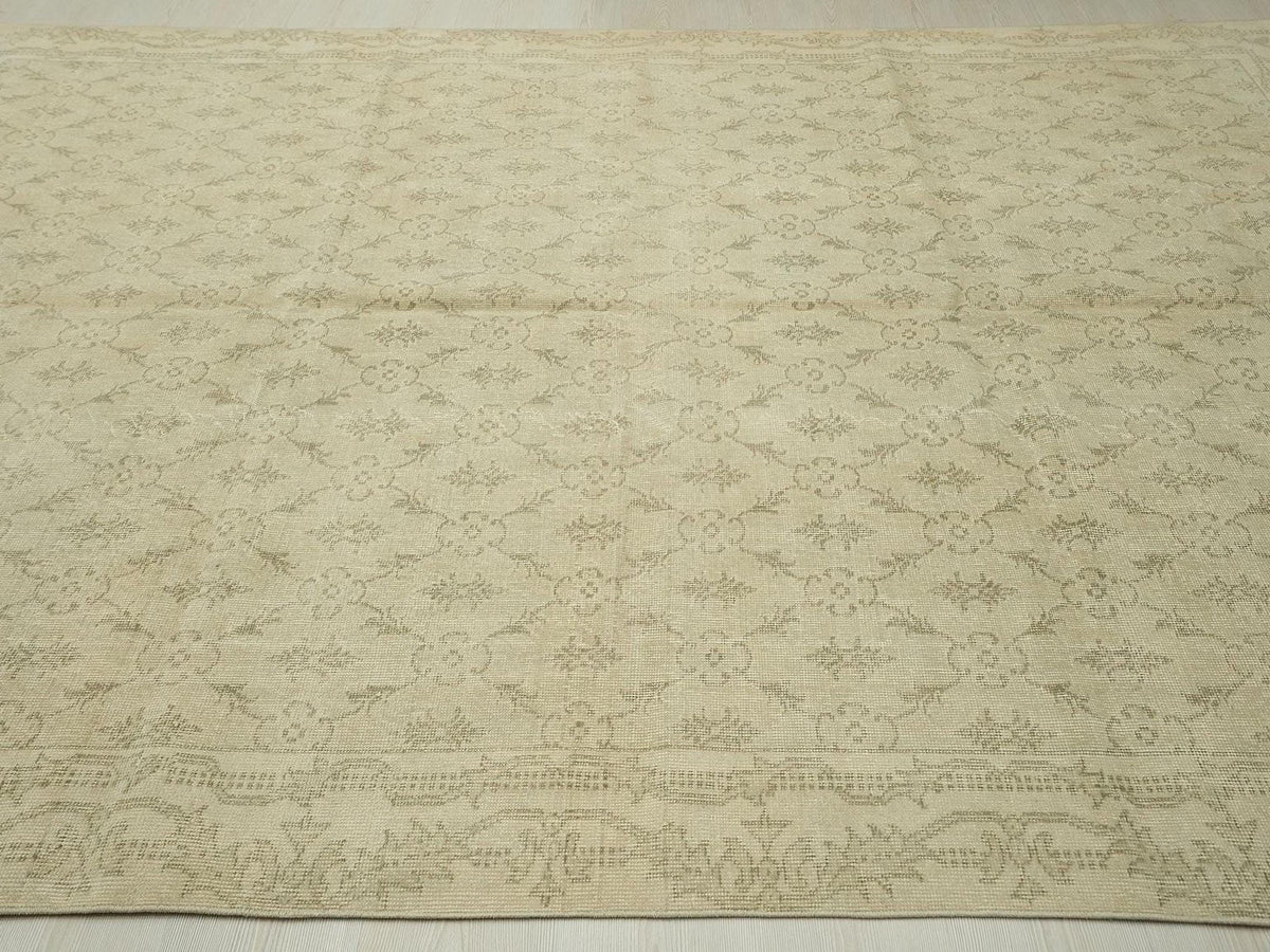 Vintage Turkish Oushak Rug, Wool on Cotton, Faded Floral (7x10 Feet)