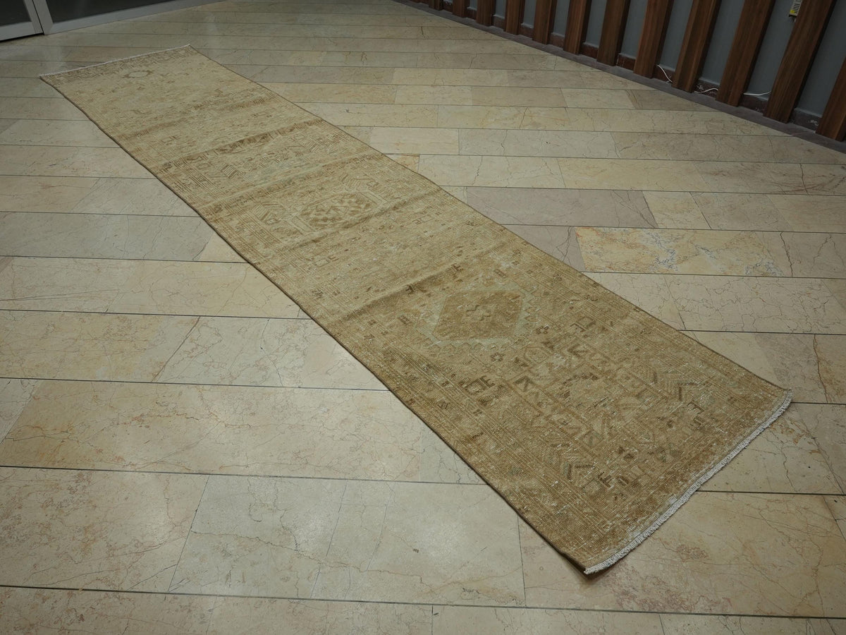 Antique Turkish Rug Runner - Anatolian Handmade Wool, Vintage Earth Color Rugs.