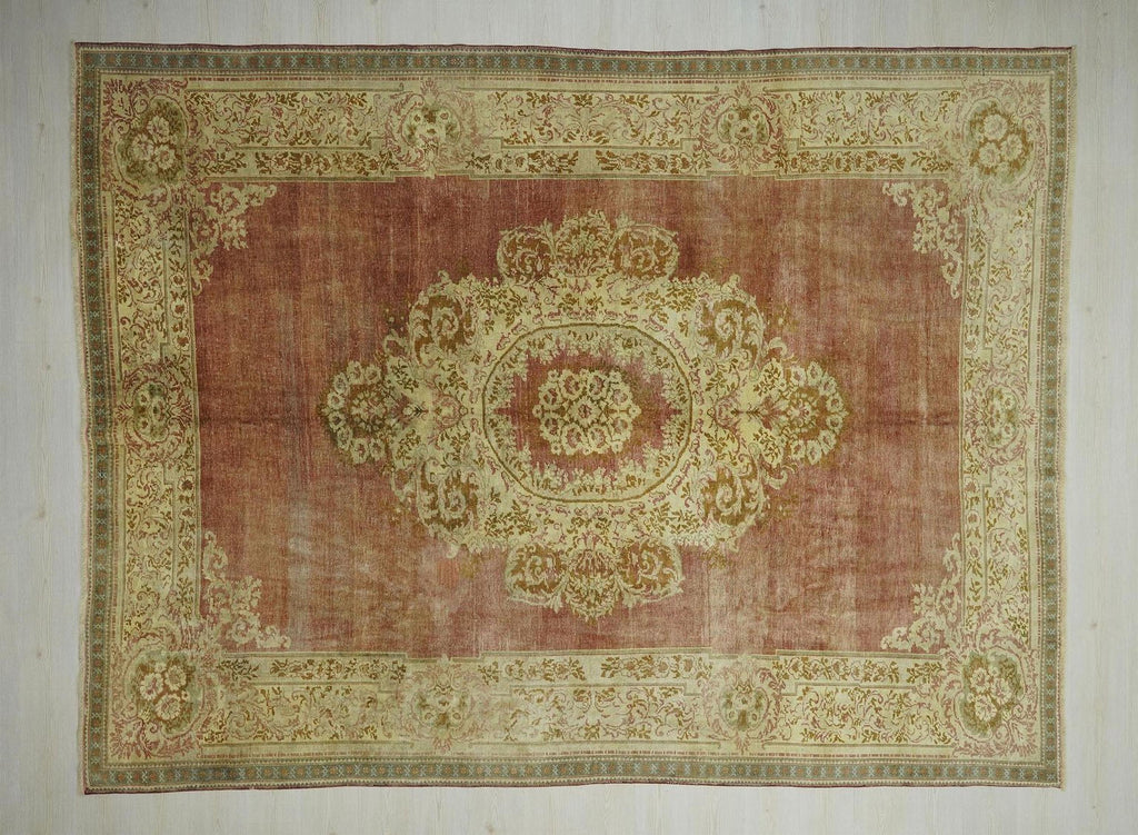 Antique Kars Rug: Geometric Design, Pastel Colors, 8.5x11 ft Oversize Rugs