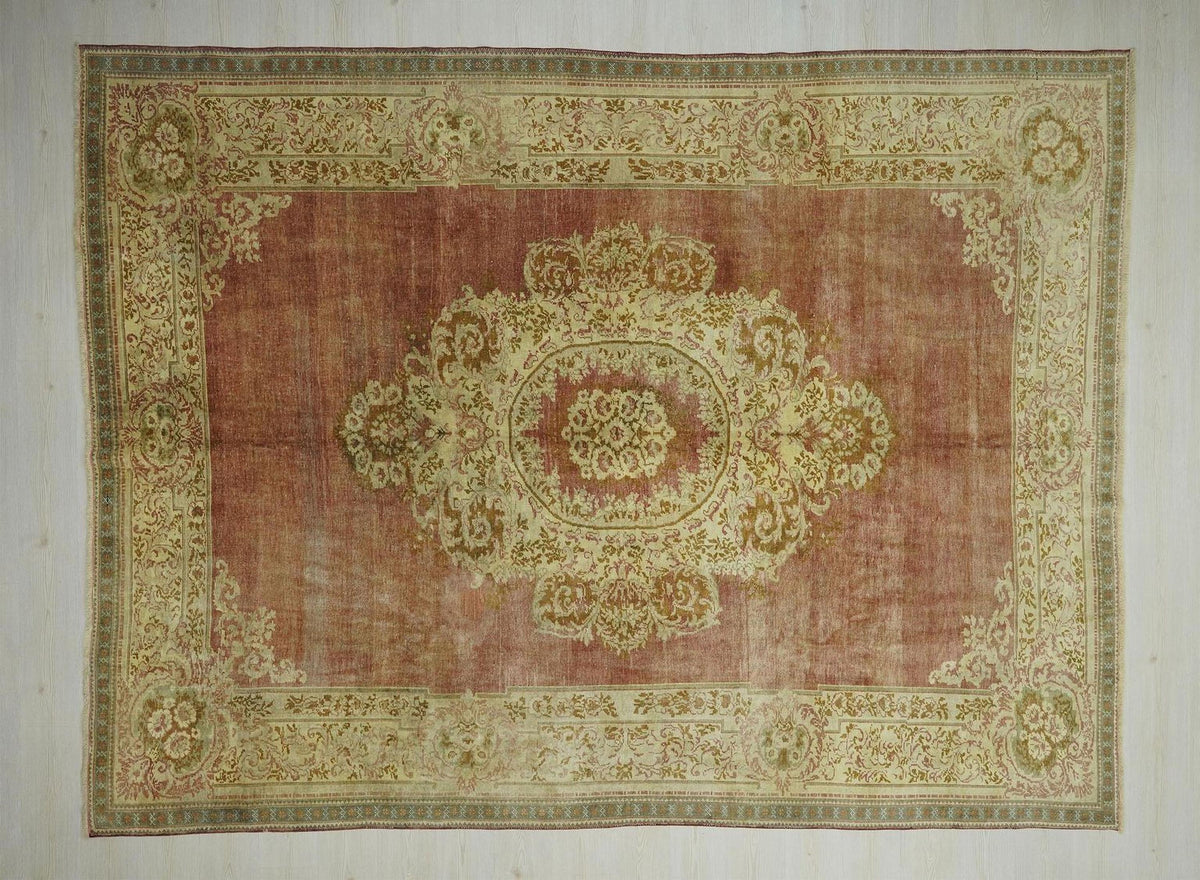 Antique Kars Rug: Geometric Design, Pastel Colors, 8.5x11 ft Oversize Rugs