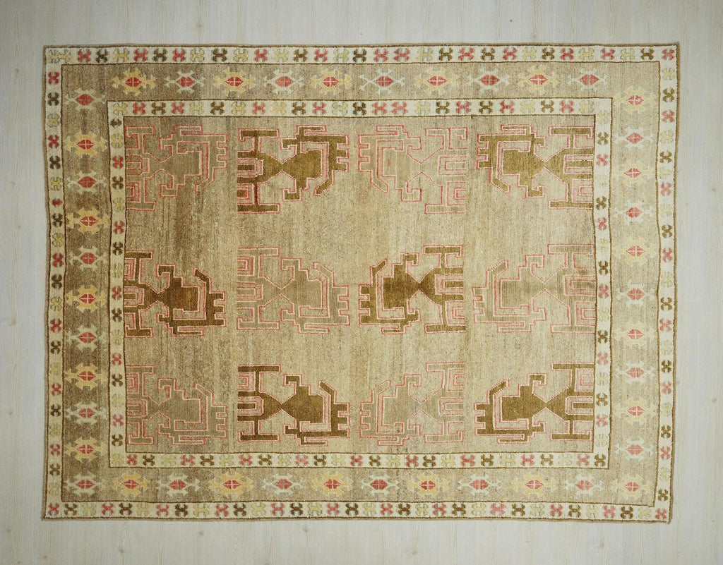 Handmade Brown Kars Rug: Mid-Century Modern Wool Turkish Carpet 8.3x11