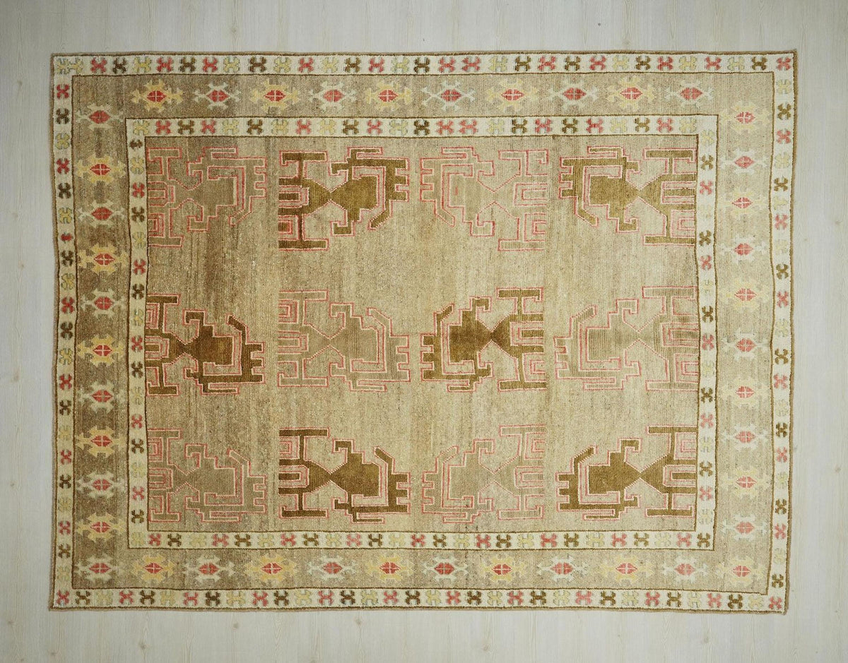 Handmade Brown Kars Rug: Mid-Century Modern Wool Turkish Carpet 8.3x11