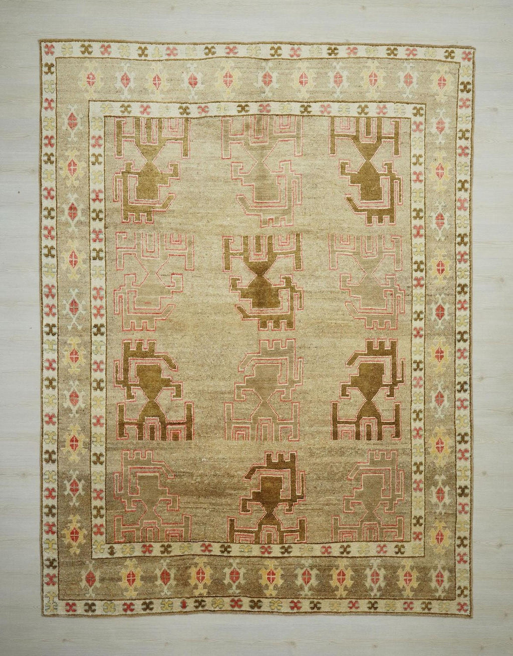 Handmade Brown Kars Rug: Mid-Century Modern Wool Turkish Carpet 8.3x11