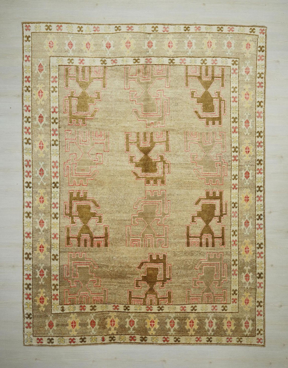 Handmade Brown Kars Rug: Mid-Century Modern Wool Turkish Carpet 8.3x11