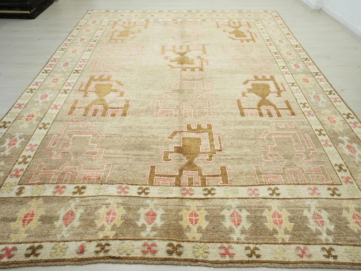 Handmade Brown Kars Rug: Mid-Century Modern Wool Turkish Carpet 8.3x11